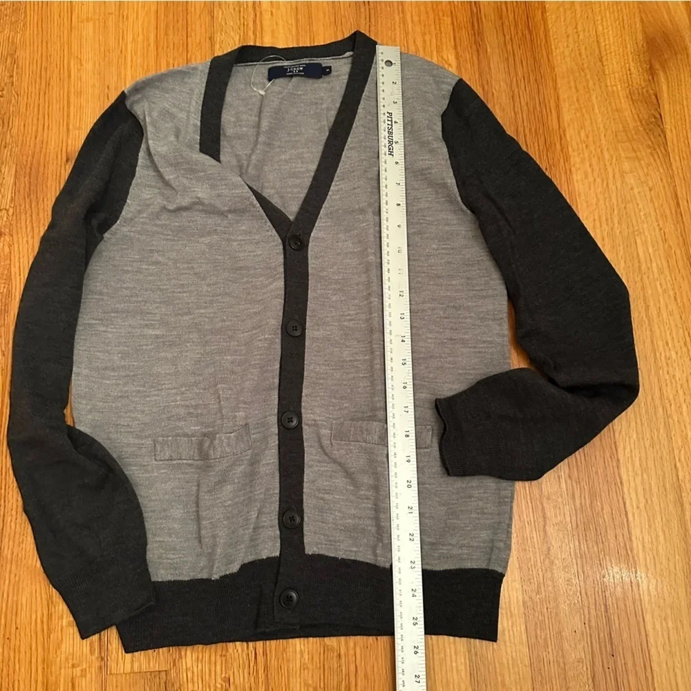 J.Crew Men's Cardigan Sweater Gray  Knit 100% Merino Wool Long Sleeve Small (#1)